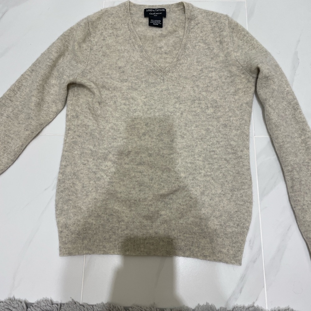 Lord & Taylor Women's Beige V-Neck Sweater